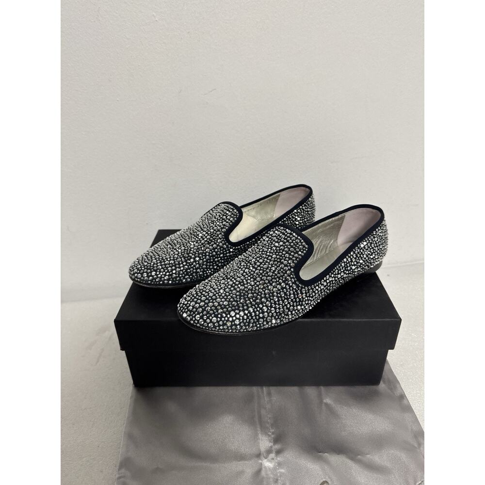 GIUSEPPE ZANOTTI Elena Black Suede Crystal Studded Dolly Ballet Flats 38.5